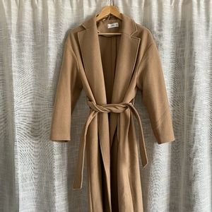 MANGO (MNG) Wool Blend Tie-Belt Camel Coat - Women's Small